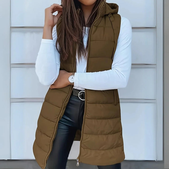 Laura | Women's Long Hooded Sleeveless Puffer Vest