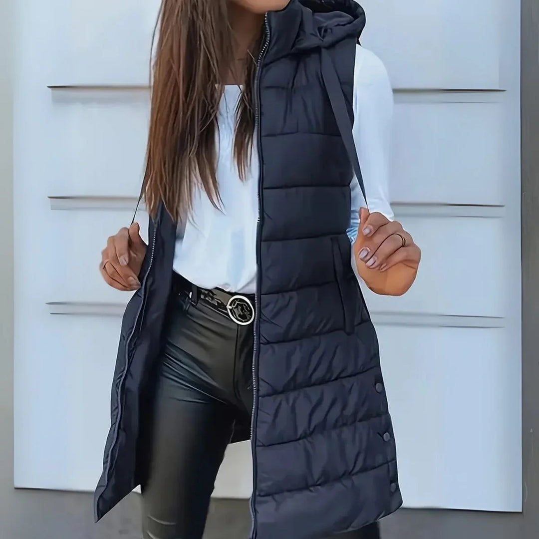 Laura | Women's Long Hooded Sleeveless Puffer Vest