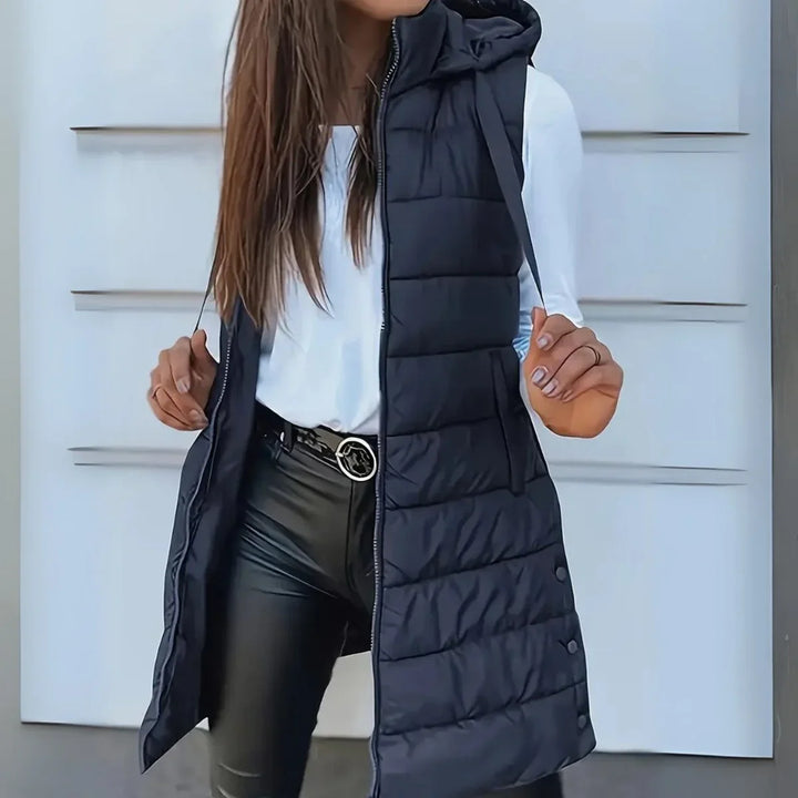 Laura | Women's Long Hooded Sleeveless Puffer Vest