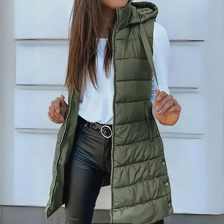 Laura | Women's Long Hooded Sleeveless Puffer Vest