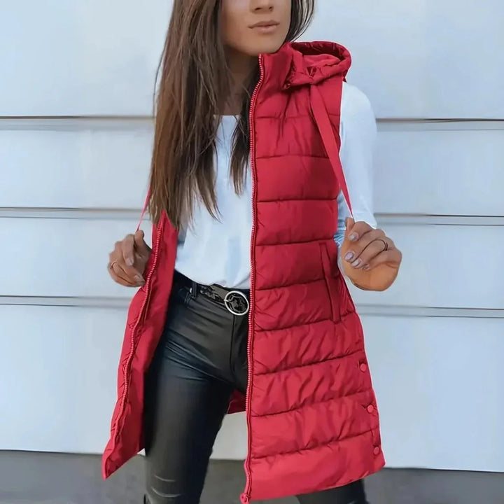 Laura | Women's Long Hooded Sleeveless Puffer Vest